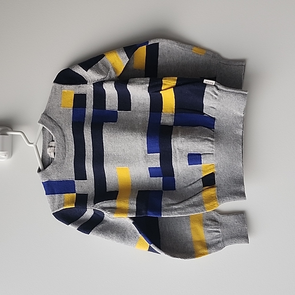 Paul Smith Intarsia Geometric Pattern Cotton Cashmere Blend Knit Sweater